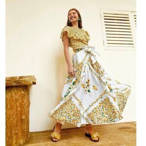 FARM Rio White Lemon Small Cashew Scarf Maxi Skirt
